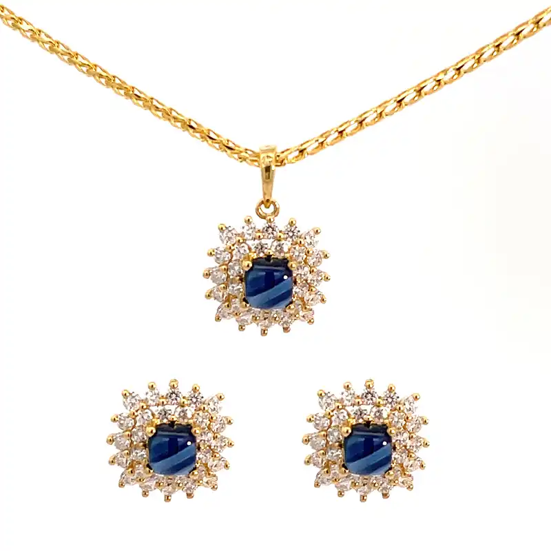 Pendant Set in Diamond, Sapphire in 18K Gold - Square